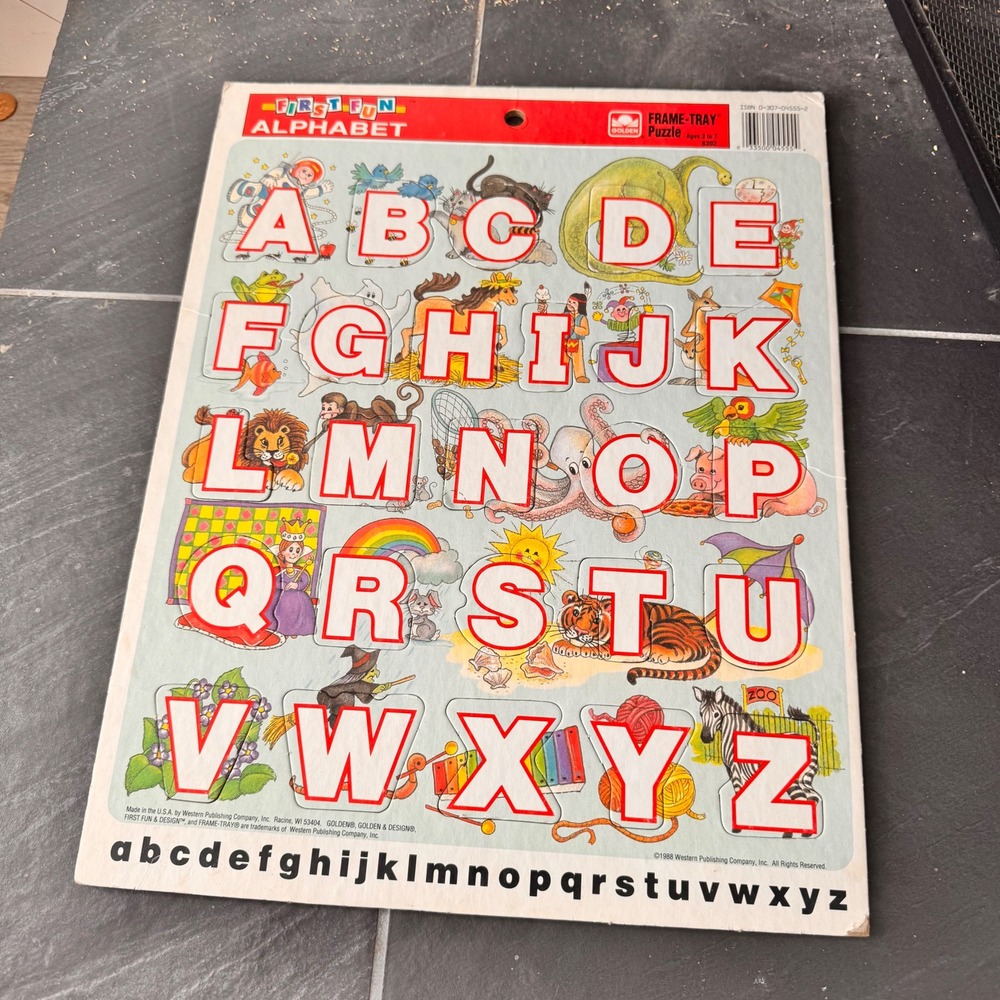 Vintage 80s Golden First Fun Alphabet Frame Tray Puzzle Educational Learning Toy